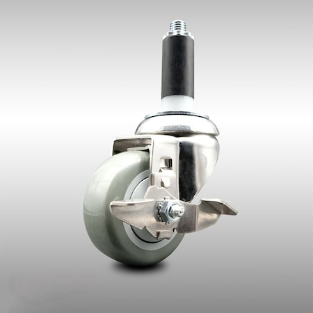 Service Caster 3 Inch 316SS Gray Polyurethane Swivel 1-1/8 Inch Expanding Stem Caster Brake SCC-SS316EX20S314-PPUB-TLB-118